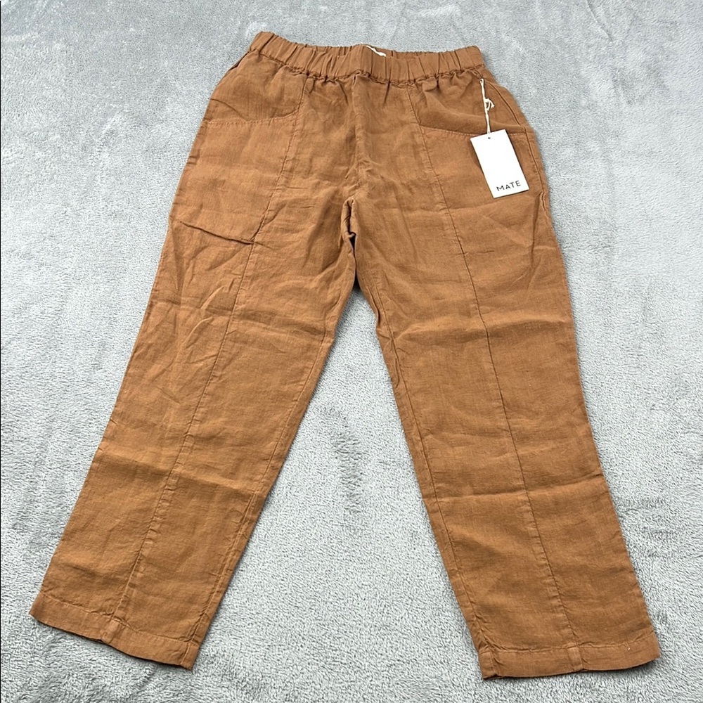 NEW MATE The Label S‎ 100% Linen Sedona Brown Linen High Waisted Pant Pockets